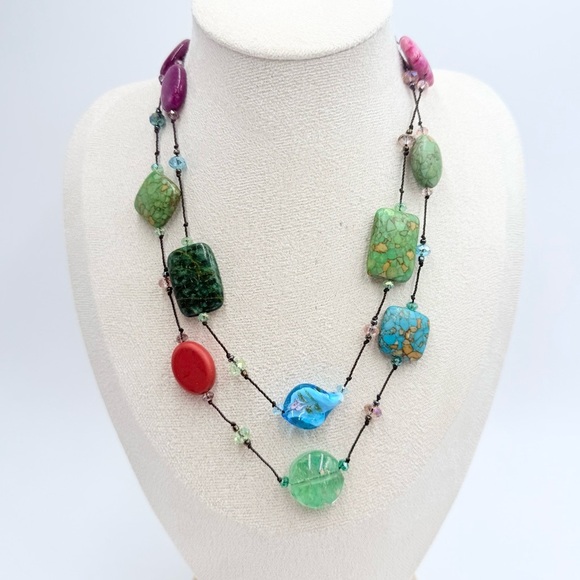 Vintage Multi Colour Venetian Glass Stone Crystal Necklace - Picture 1 of 10